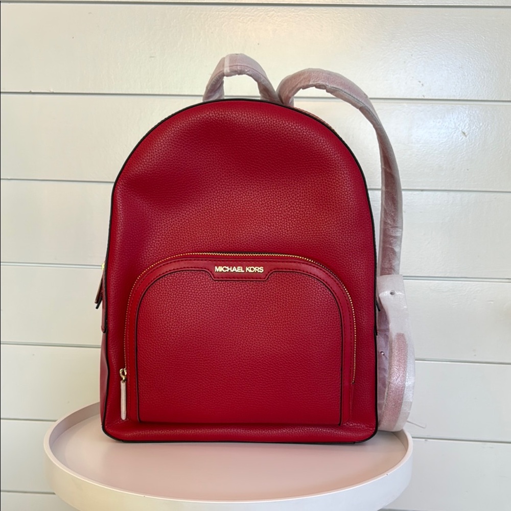 NWT Michael Kors Red Leather Backpack w/ Gold Hardware & Adjustable Straps